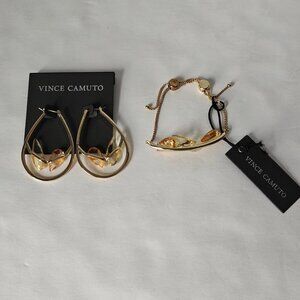 VINCE CAMUTO Matching Jewelry Set – Earrings & Bracelet Gold-tone Amber Stones